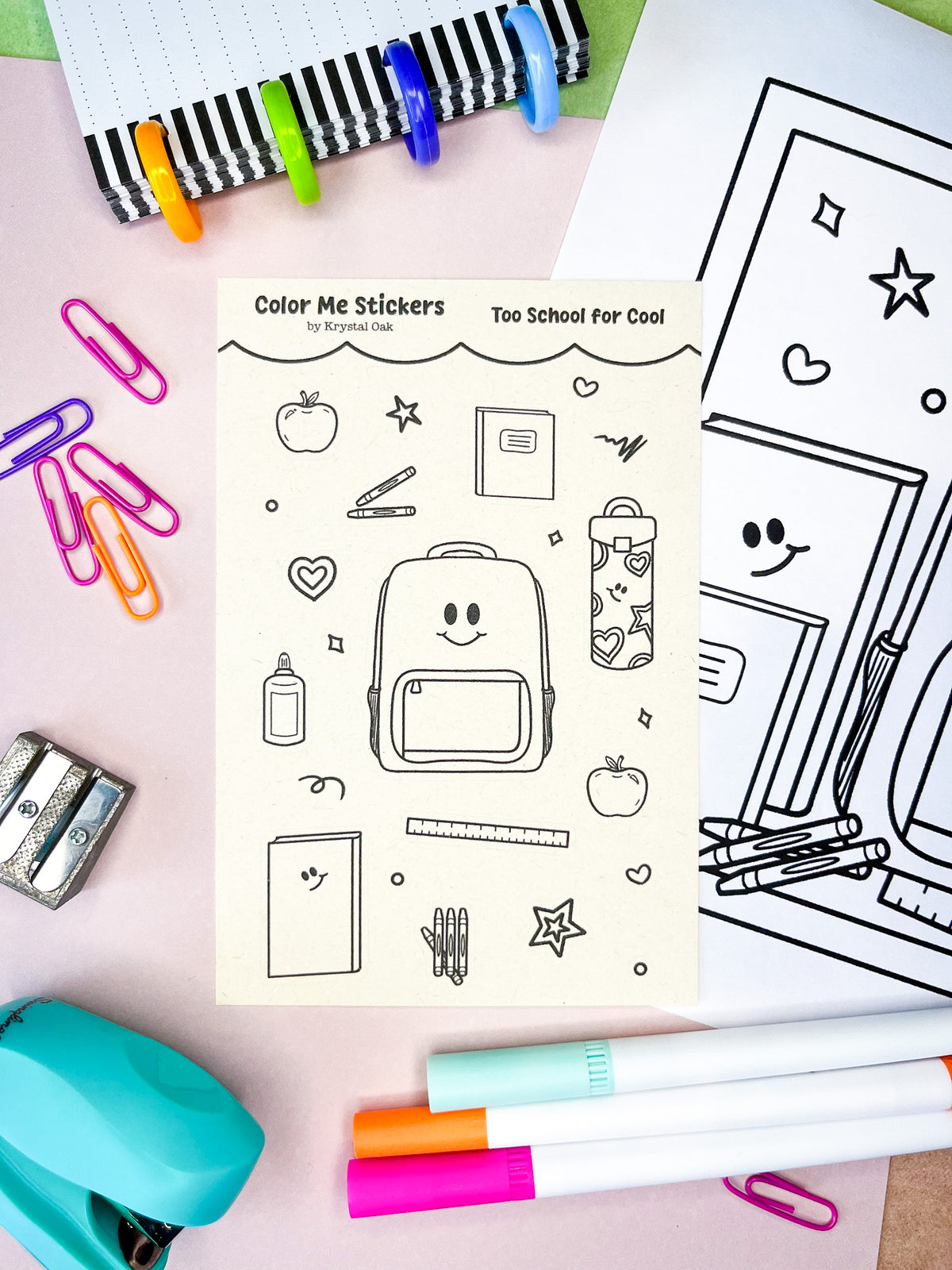 Color Me Sticker Design Color Me Stickers - Too School for Cool – Krystal Oak