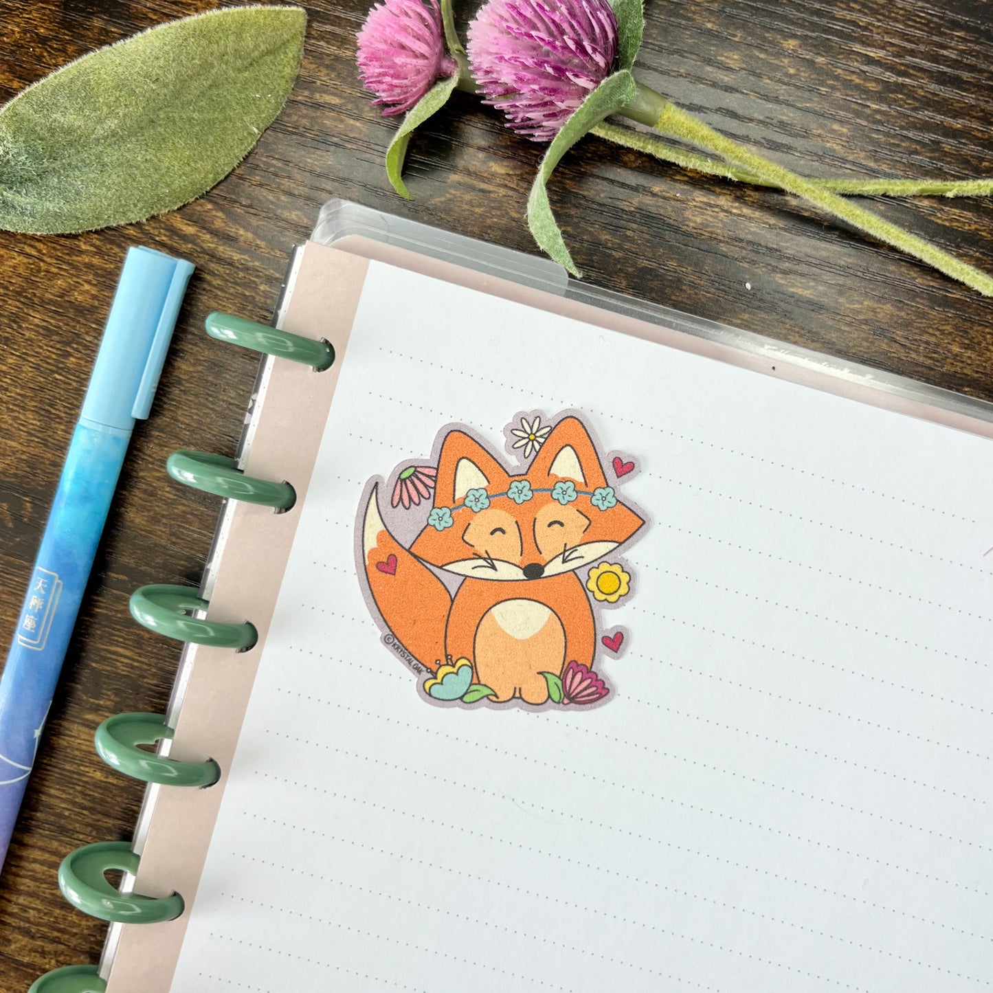 Maple the Fox Sticker: Flowers for Days