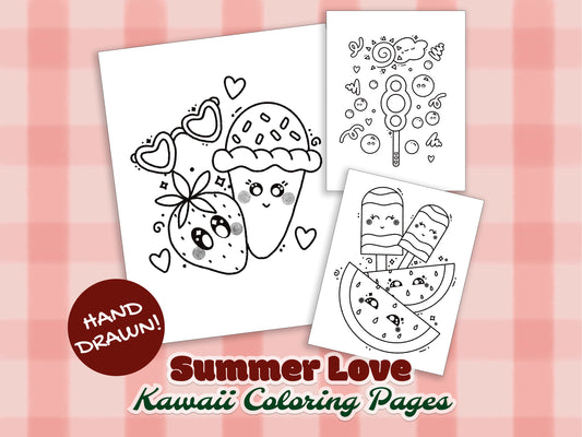 Summer Love - Hand Drawn Kawaii Coloring Pages